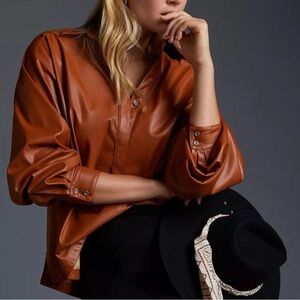 Anthropologie Brown Faux Leather Button-Up Shirt - never worn!